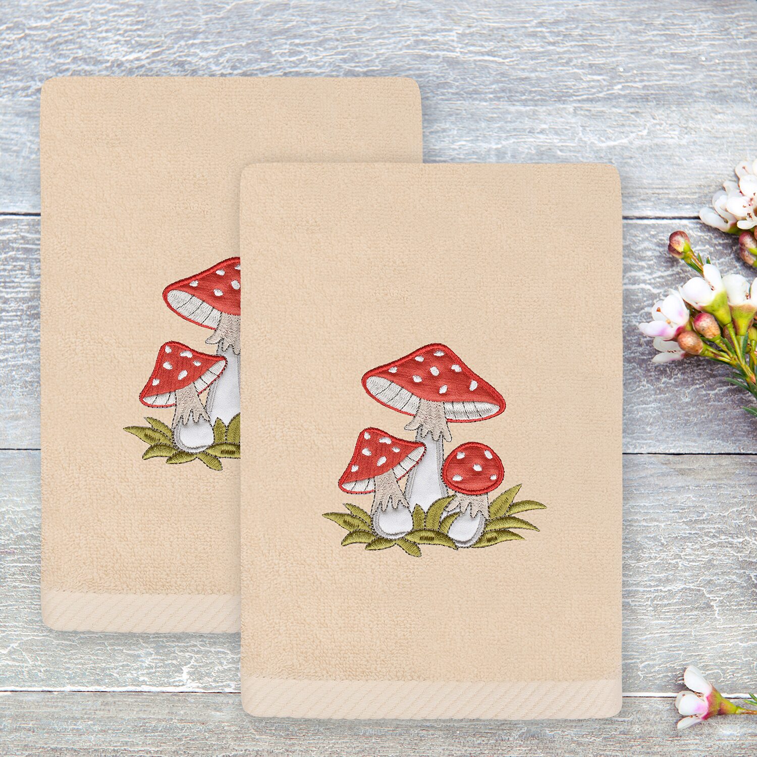 Linum Home Textiles Spring Mushroom Embroidered 2-pc. Hand Towel