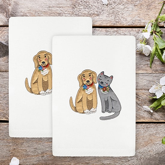 Linum Home Textiles Spring Dog  Cat Embroidered 2-pc. Hand Towel