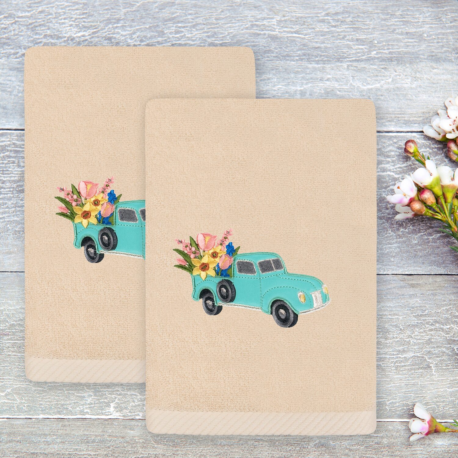 Linum Home Textiles Spring Truck Embroidered 2-pc. Hand Towel