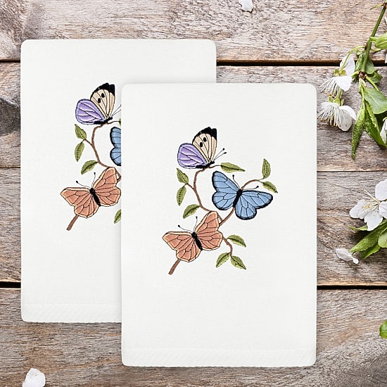 Linum Home Textiles Spring Butterfly Embroidered 2-pc. Hand Towel