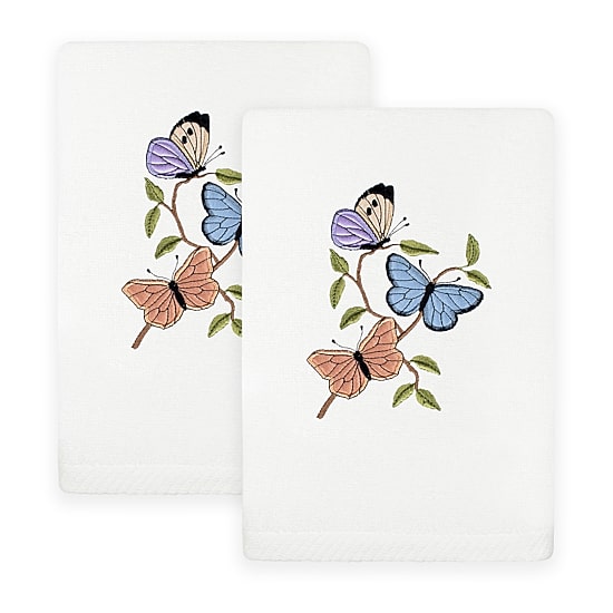Linum Home Textiles Spring Butterfly Embroidered 2-pc. Hand Towel
