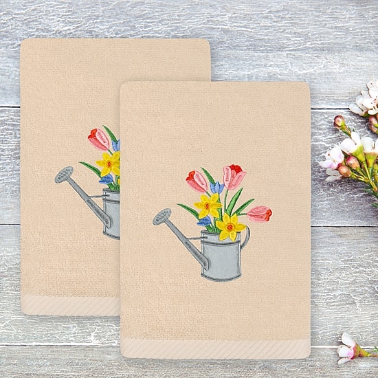 Linum Home Textiles Spring Watering Can Embroidered 2-pc. Hand Towel