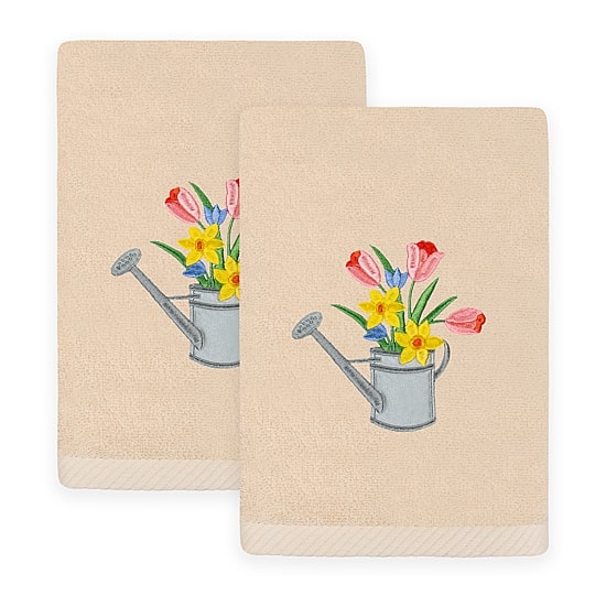Linum Home Textiles Spring Watering Can Embroidered 2-pc. Hand Towel