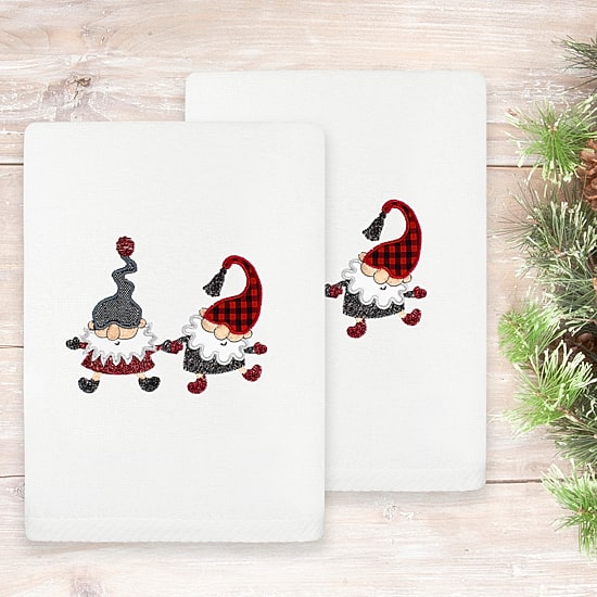 Linum Home Textiles Christmas Gnomes Embroidered 2-pc. Hand Towel
