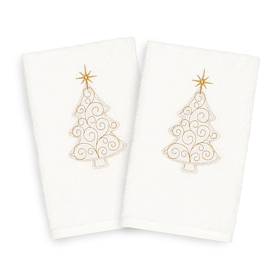 Linum Home Textiles Xmas Scroll Tree Embroidered 2-pc. Hand Towel