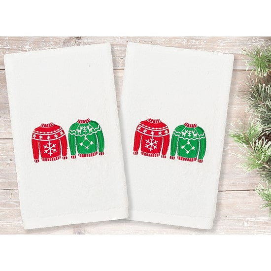 Linum Home Textiles Christmas Sweaters Embroidered 2-pc. Hand Towel