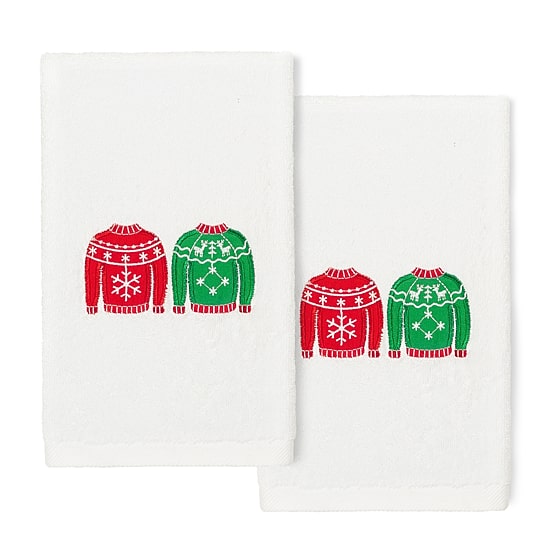 Linum Home Textiles Christmas Sweaters Embroidered 2-pc. Hand Towel