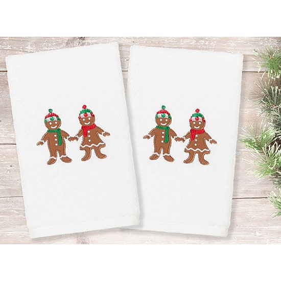 Linum Home Textiles Xmas Gingerbread Embroidered 2-pc. Hand Towel
