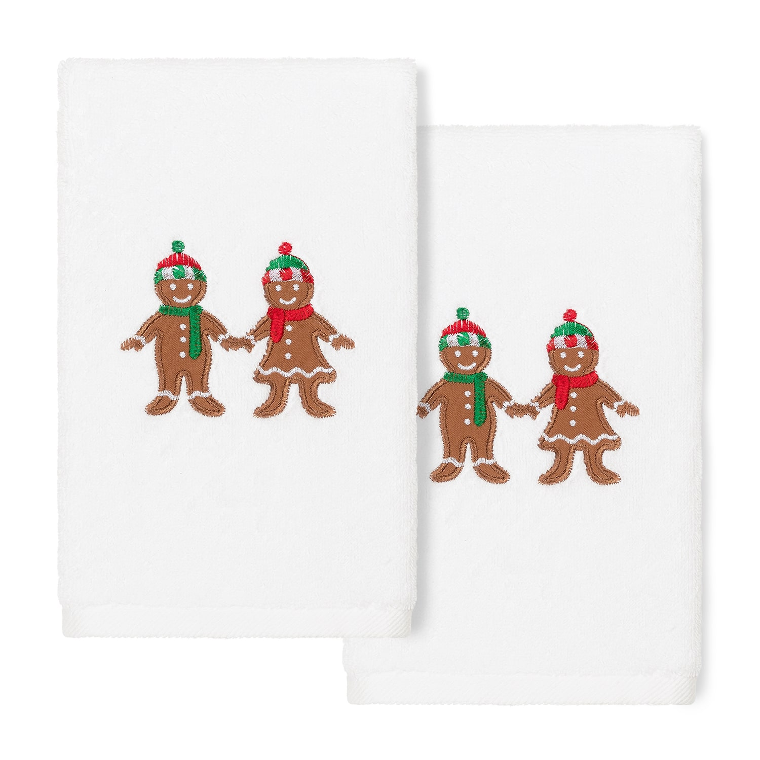 Linum Home Textiles Xmas Gingerbread Embroidered 2-pc. Hand Towel