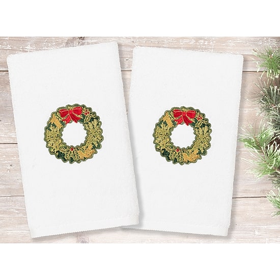 Linum Home Textiles Christmas Wreath Embroidered 2-pc. Hand Towel