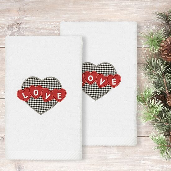 Linum Home Textiles Love Hearts Embroidered 2-pc. Hand Towel