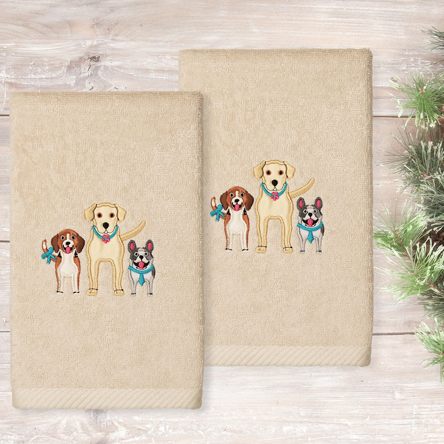 Linum Home Textiles Dogs Embroidered 2-pc. Hand Towel