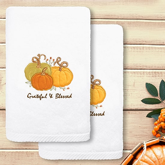 Linum Home Textiles Grateful  Blessed Embroidered 2-pc. Hand Towel