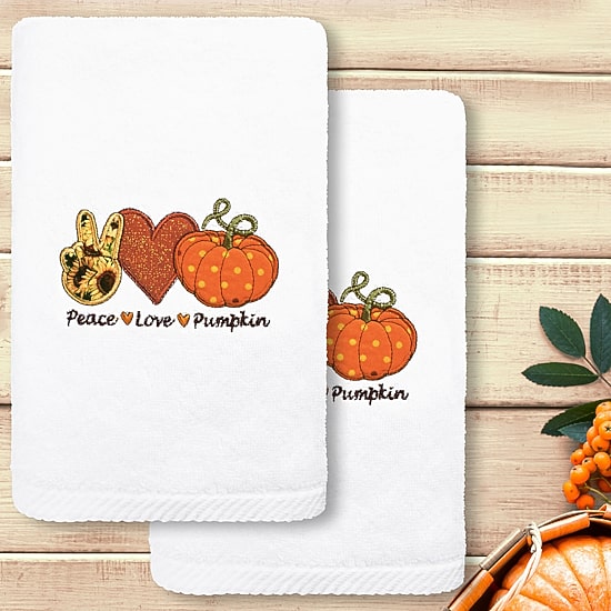 Linum Home Textiles Peace Love Pumpkin Embroidered 2-pc. Hand Towel