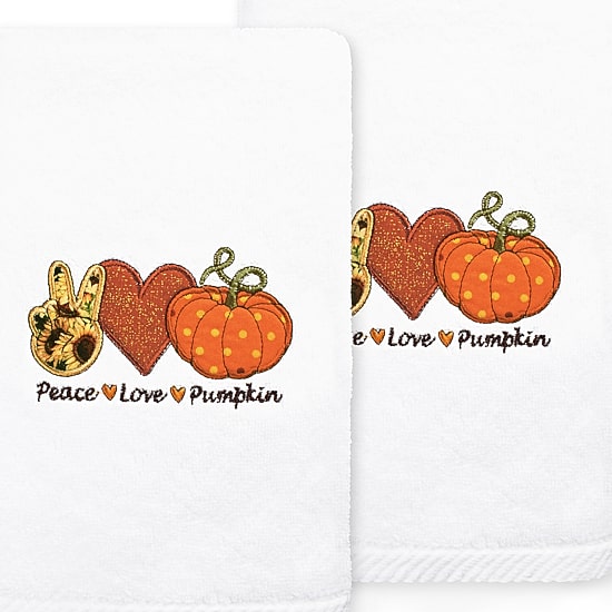 Linum Home Textiles Peace Love Pumpkin Embroidered 2-pc. Hand Towel