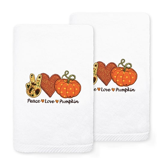 Linum Home Textiles Peace Love Pumpkin Embroidered 2-pc. Hand Towel