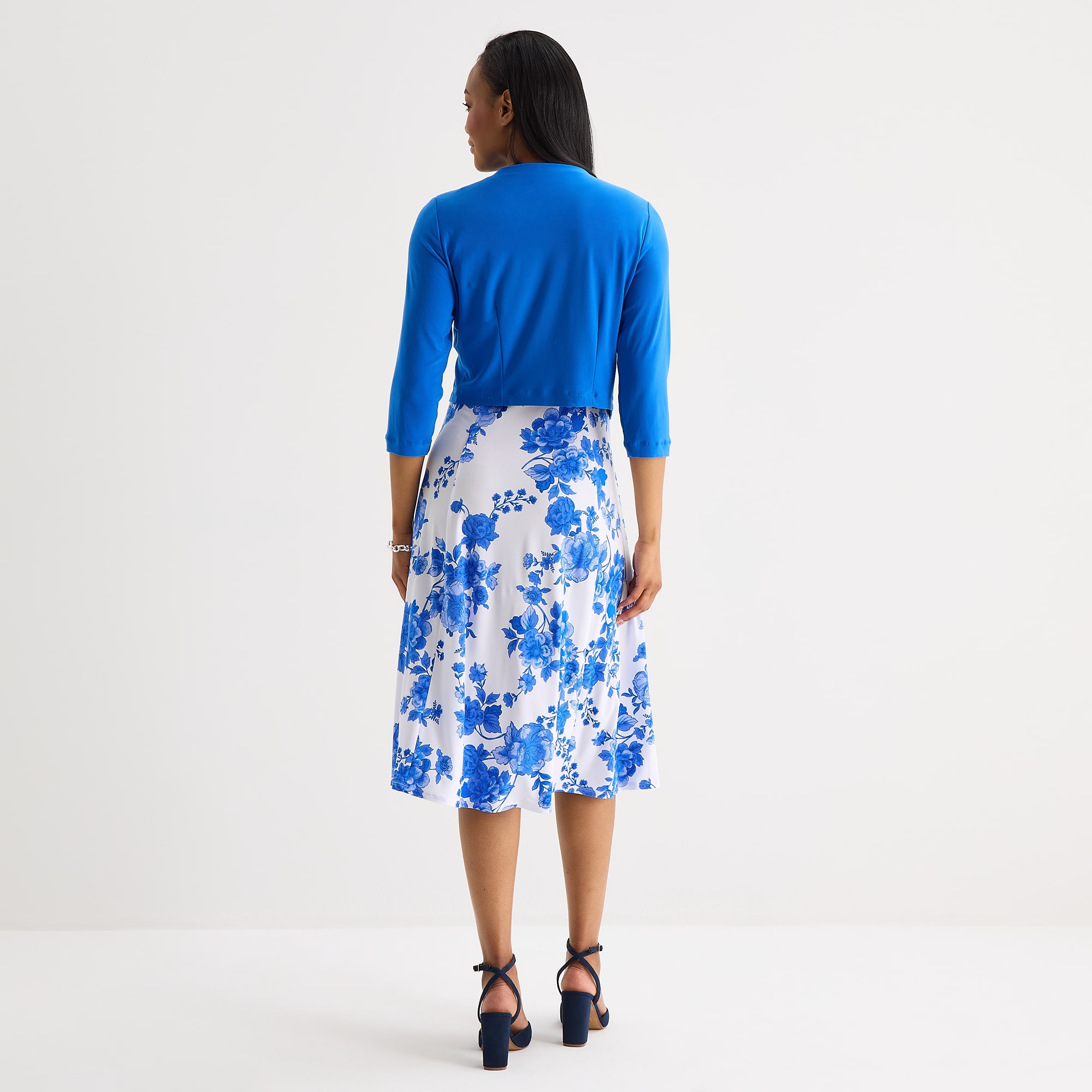 Danny & Nicole Womens Midi Floral Jacket Dress