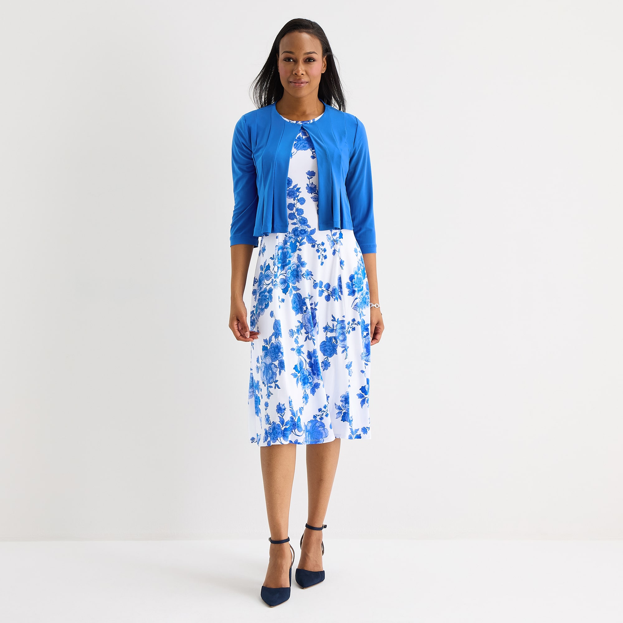 Danny & Nicole Womens Midi Floral Jacket Dress