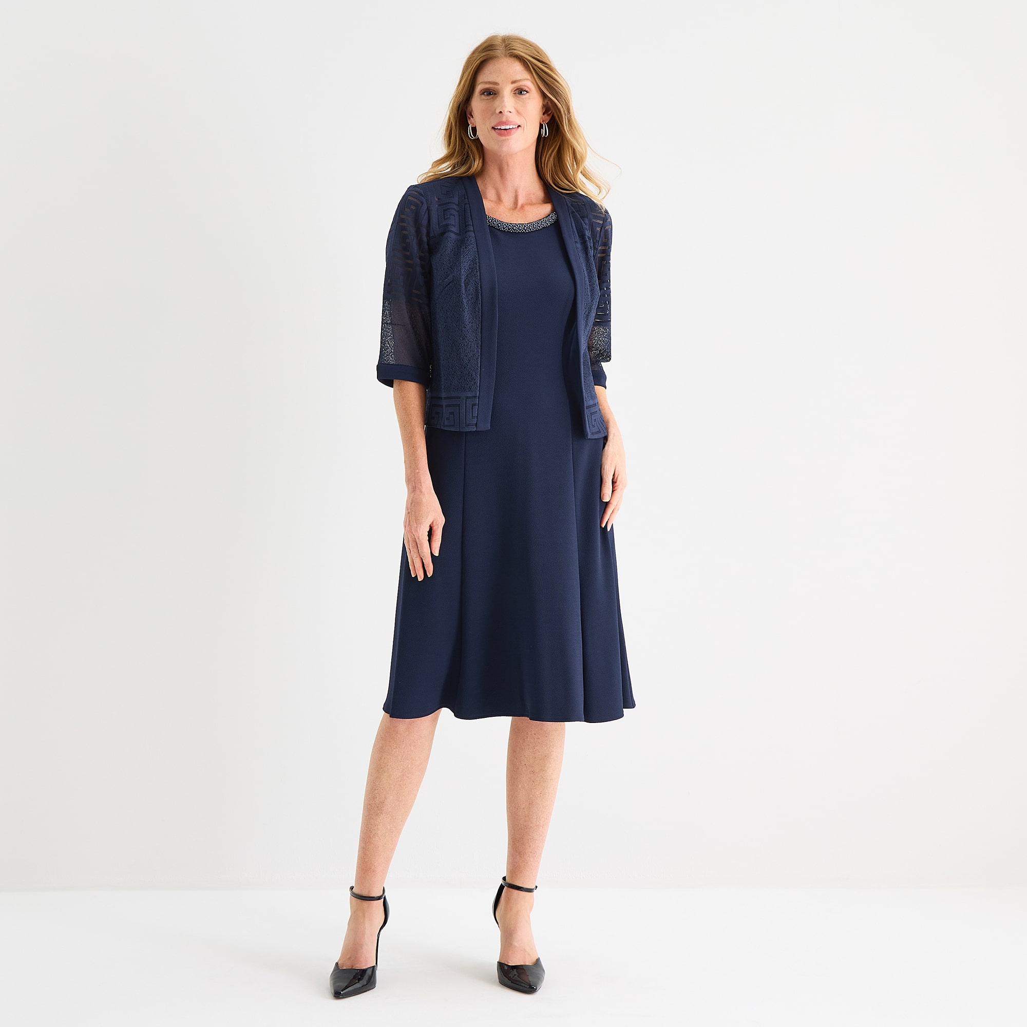 Maya Brooke Womens Crepe Jacket Dress