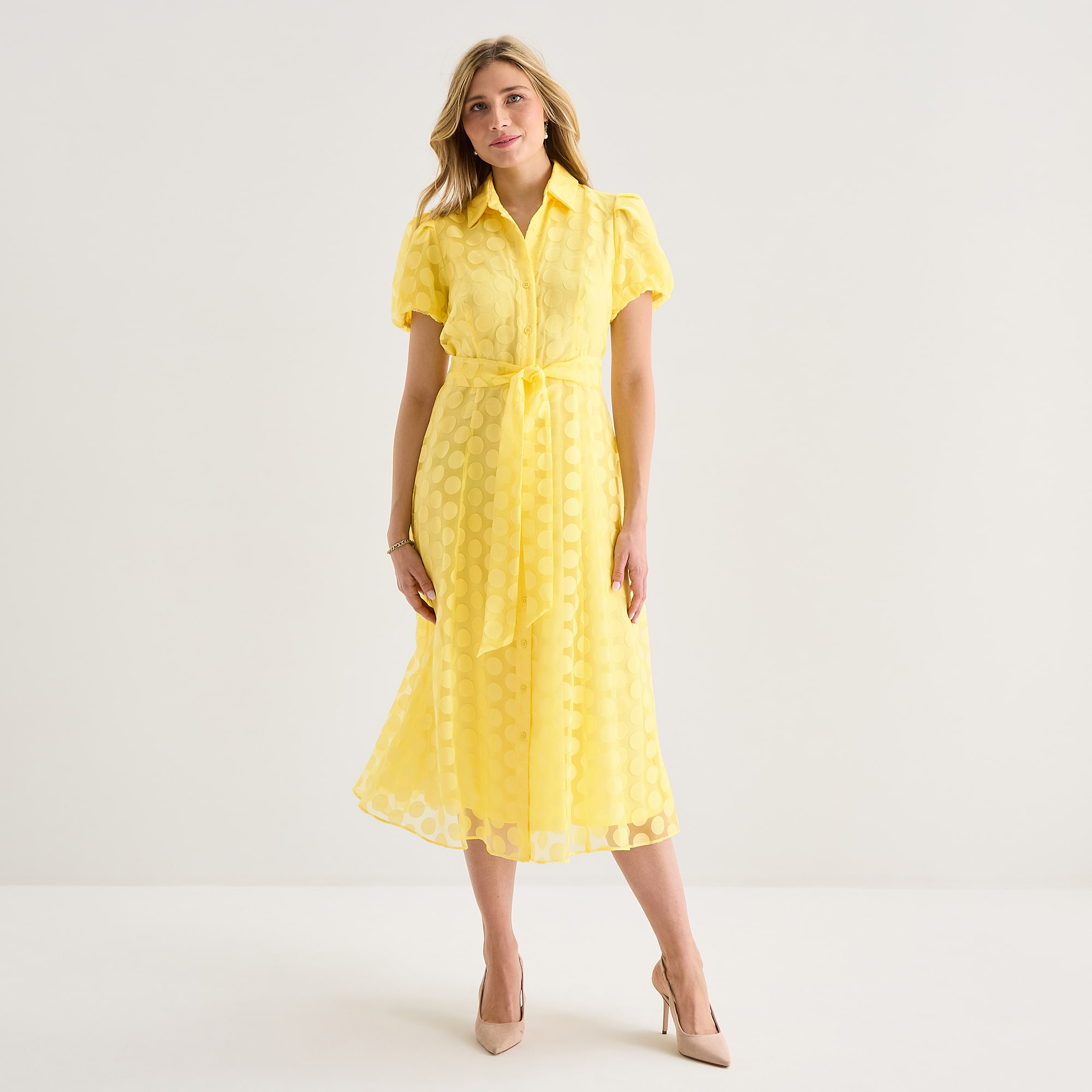 52seven Womens Short Sleeve Midi Dots Shirt Dress
