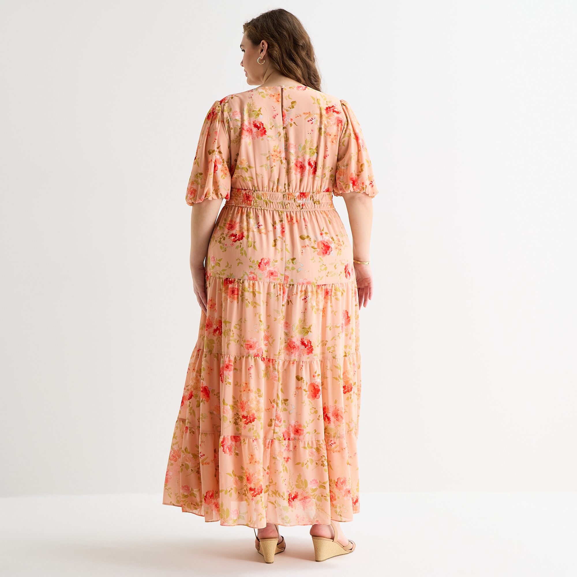 Melonie T Womens Plus V Neck 3/4 Sleeve Balloon Maxi Dress