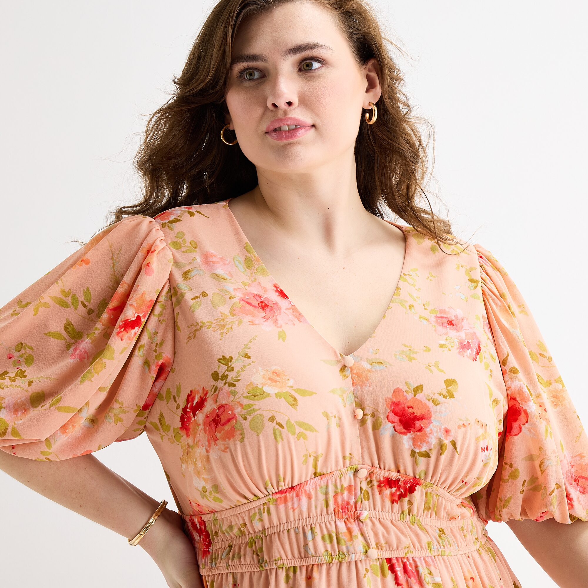 Melonie T Womens Plus V Neck 3/4 Sleeve Balloon Maxi Dress