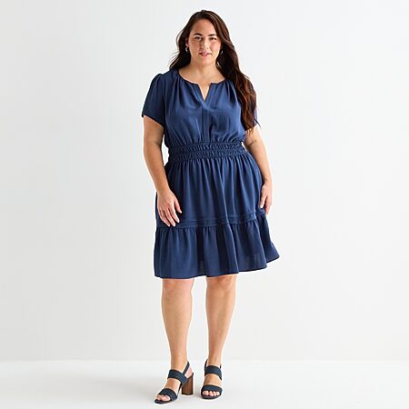 fit and flare dress with short sleeves Short Sleeve Lace Fit-and-Flare Dress