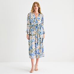 jcpenney long sleeve maxi dresses Robbie Bee Women's Plus V Neck Long Sleeve Balloon Maxi Dress | Pink | Plus 24w