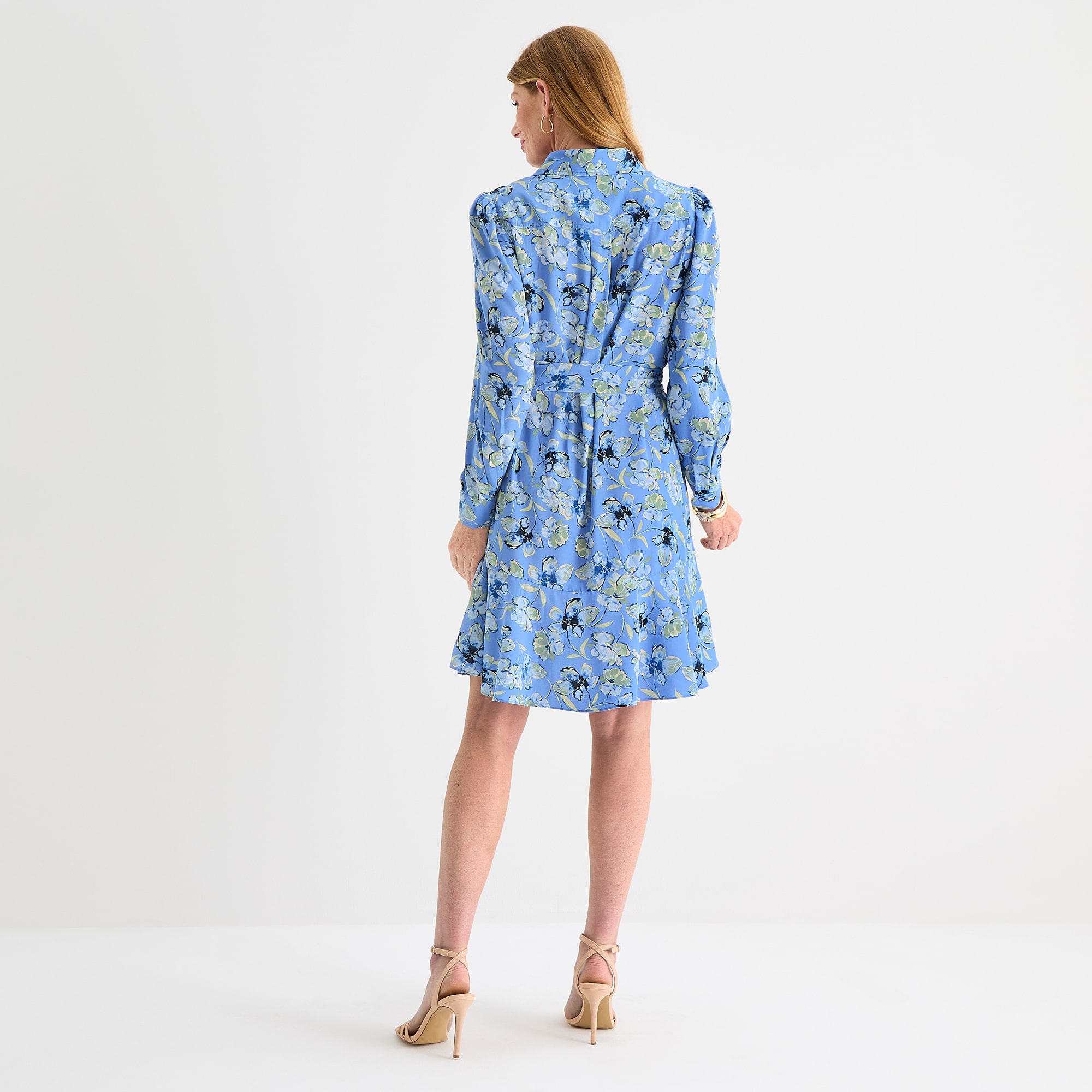 Black Label by Evan-Picone Womens Long Sleeve Fitted Floral Fit + Flare Dress