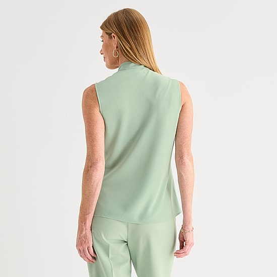 Black Label by Evan-Picone Womens Split Tie Neck Sleeveless Blouse