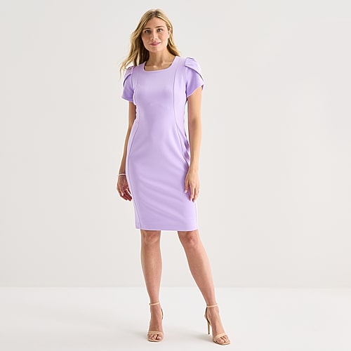 Marc New York Womens Square Neck Short Sleeve Sheath Dress In Purple