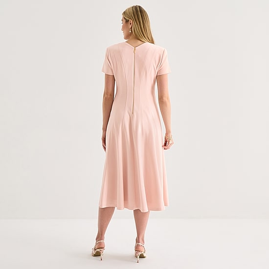 Marc New York Womens Midi Crew Neck Short Sleeve Fit + Flare Dress
