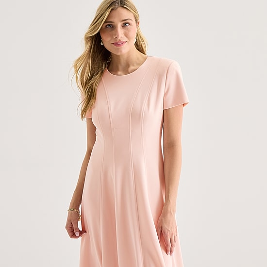 Marc New York Womens Midi Crew Neck Short Sleeve Fit + Flare Dress