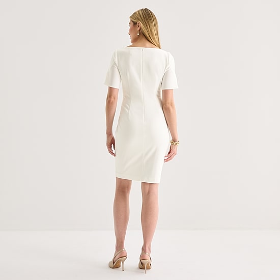 Marc New York Womens Round Neck Short Sleeve Sheath Dress