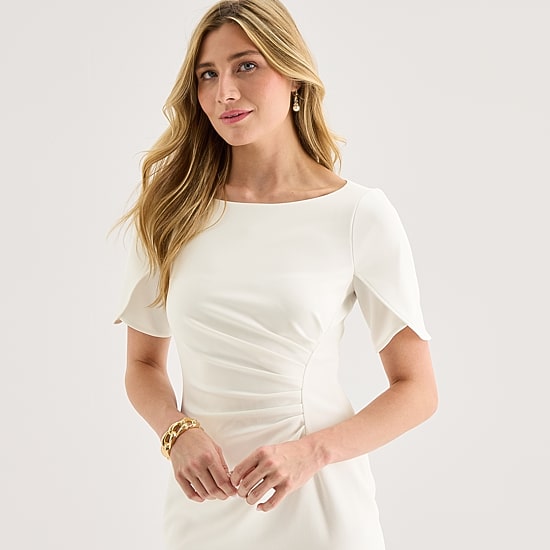 Marc New York Womens Round Neck Short Sleeve Sheath Dress