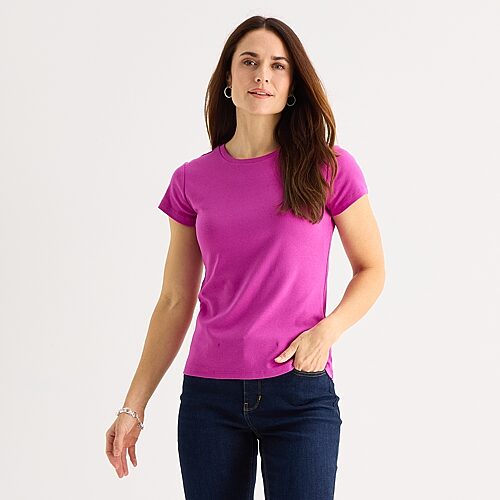 Liz Claiborne Womens Crew Neck Short Sleeve T-shirt In Pink