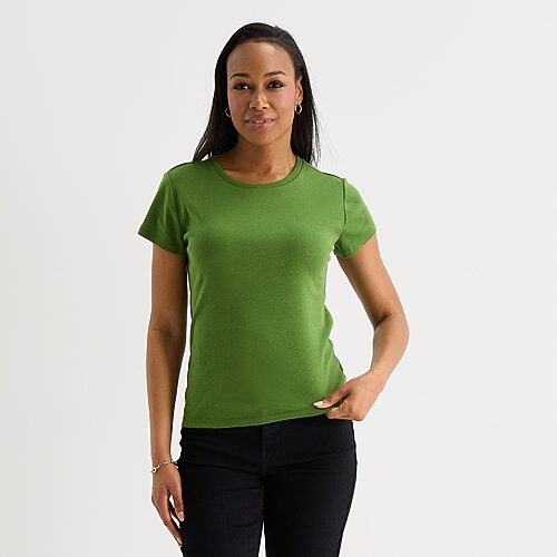 Liz Claiborne Womens Crew Neck Short Sleeve T-Shirt, Small, Green