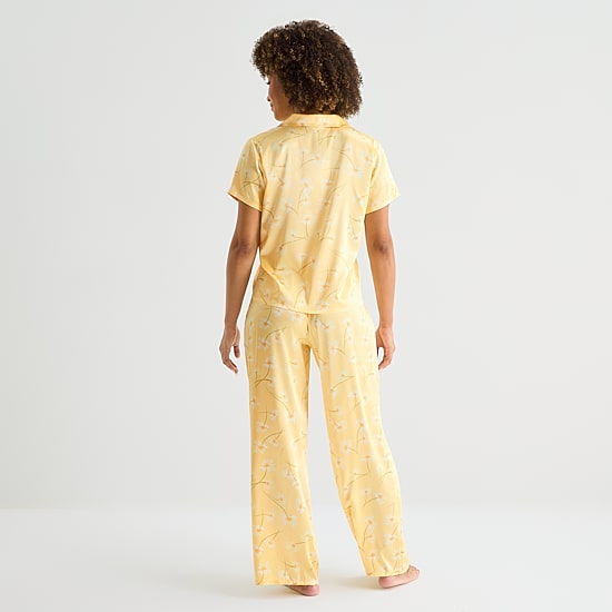 Ambrielle Womens Satin V-Neck Short Sleeve 2-pc. Pajama Set