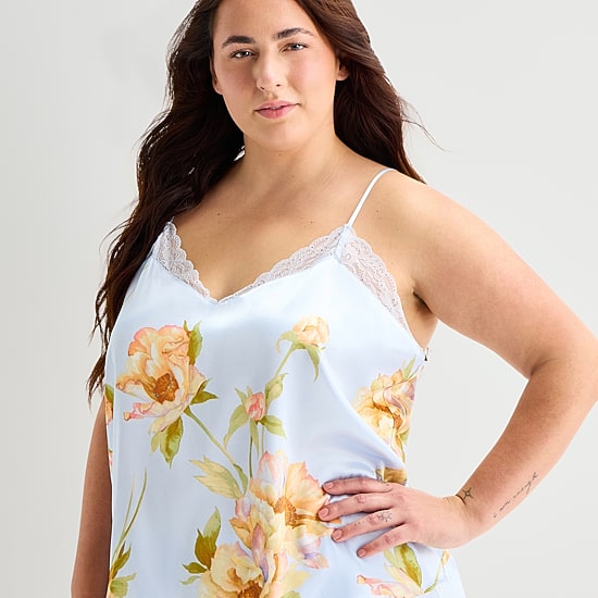 Ambrielle Womens Satin V-Neck Sleeveless 2-pc. Plus Cami Pajama Set