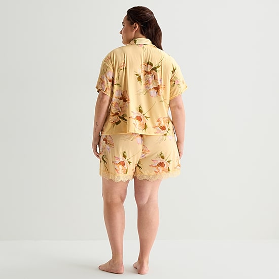 Ambrielle Womens V-Neck Short Sleeve 2-pc. Plus Pajama Set