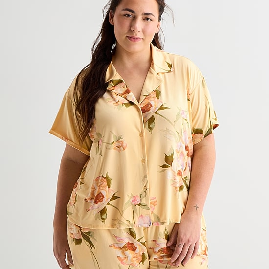 Ambrielle Womens V-Neck Short Sleeve 2-pc. Plus Pajama Set