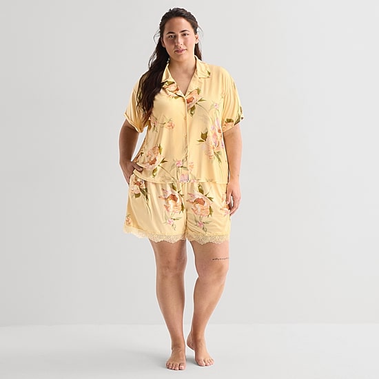 Ambrielle Womens V-Neck Short Sleeve 2-pc. Plus Pajama Set