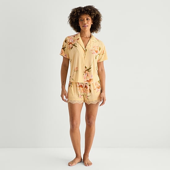 Ambrielle Womens V-Neck Short Sleeve 2-pc. Pajama Set