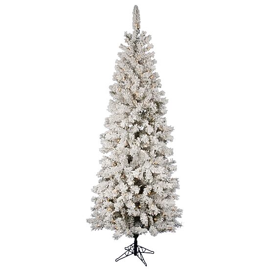  6.5' Prelit Flocked Pacific Pencil Christmas Tree