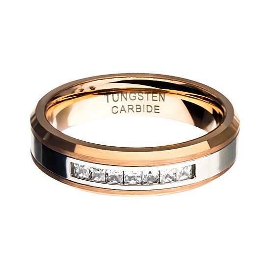 Inox Mens Jewelry Mens 6MM Cubic Zirconia Tungsten Hypoallergenic Wedding Band