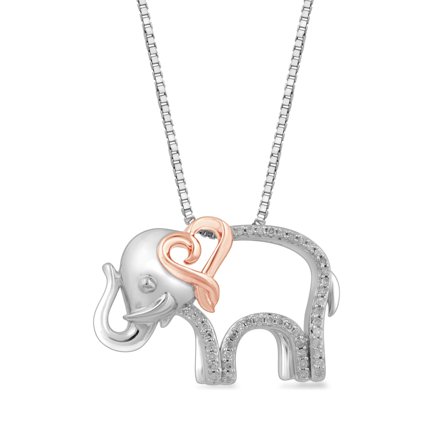 Hallmark Diamonds Elephant Womens 1/10 CT. T.W. Natural White Diamond 14K Rose Gold Over Silver 18 Inch Pendant Necklace