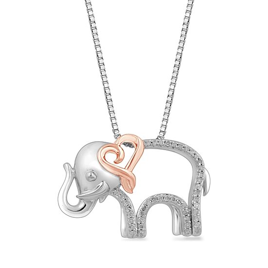 Hallmark Diamonds Elephant Womens 1/10 CT. T.W. Natural White Diamond 14K Rose Gold Over Silver 18 Inch Pendant Necklace