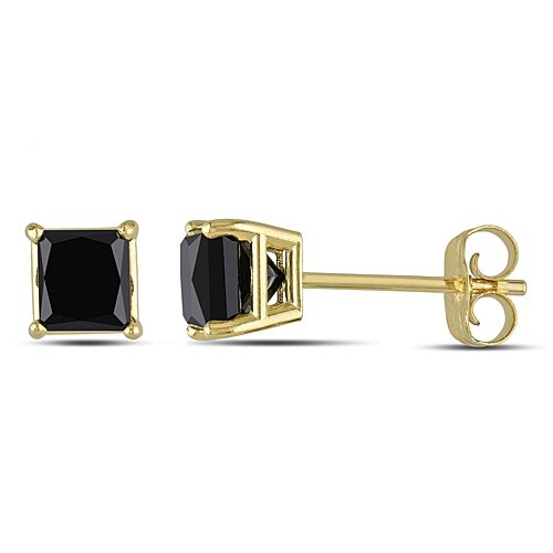 1 CT. T.W. Natural Black Diamond 10K Gold 4.7mm Stud Earrings, One Size, Black