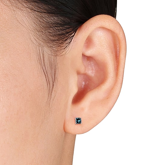 1/2 CT. T.W. Natural Blue Diamond 14K Gold 4mm Stud Earrings