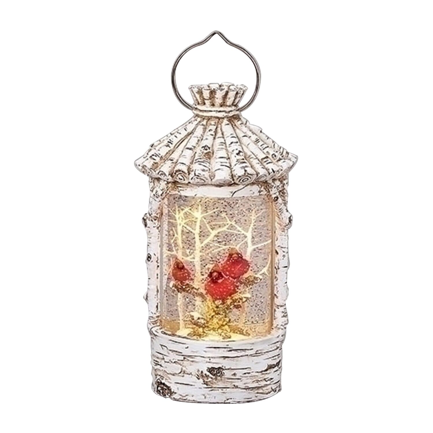 Roman Lighted Birch Birdhouse With Cardinal Snow Globe